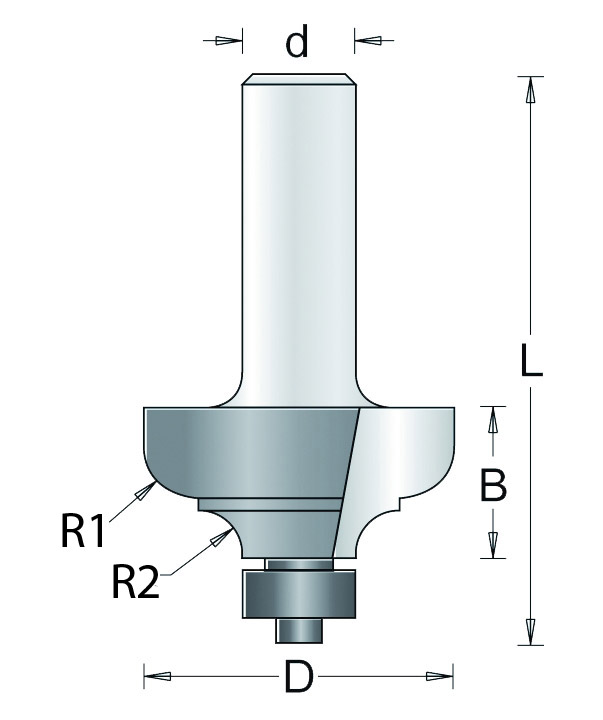 170-6 HM Profielfrees met Onderlager R1=4 R2=4 d=6